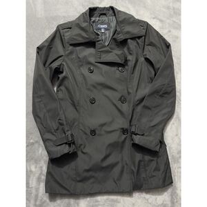 Chaps Women's Black Trench Coat Button Light Weight Size‎ Small